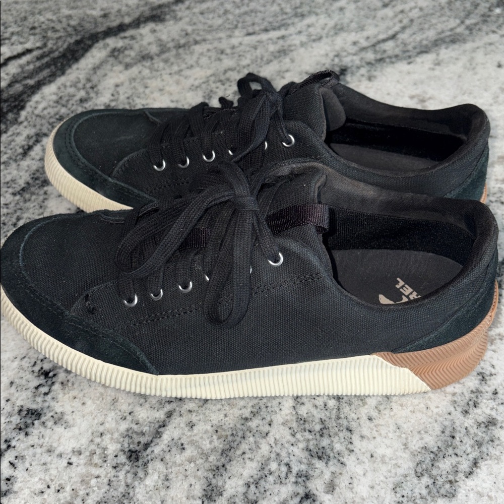 Sorel Women’s Black Canvas Low-Top Sneakers with Two-toned Cream Sole